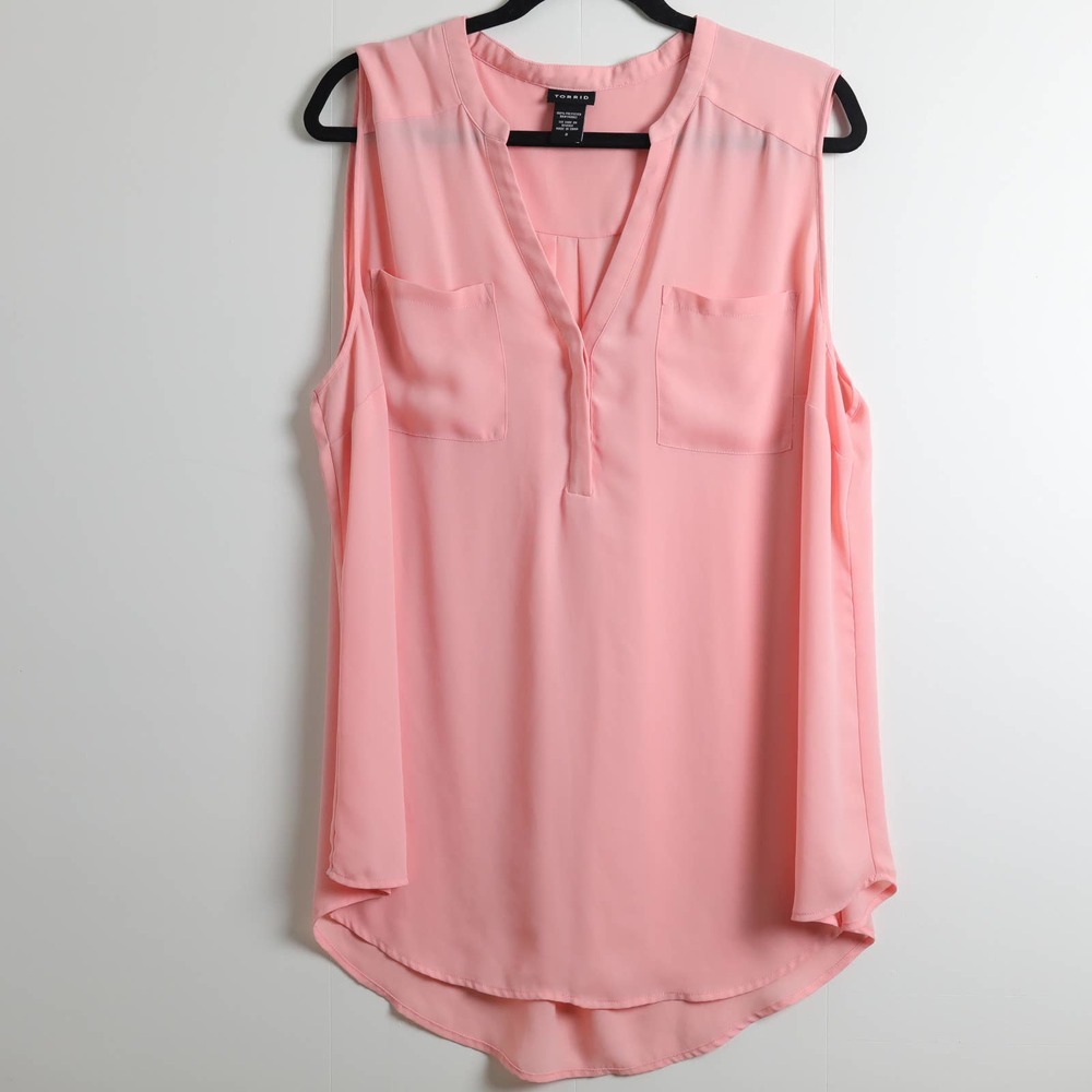 Torrid Pink Rose Colored Polyester Breathable Comfort Pockets Sleeveless Blouse